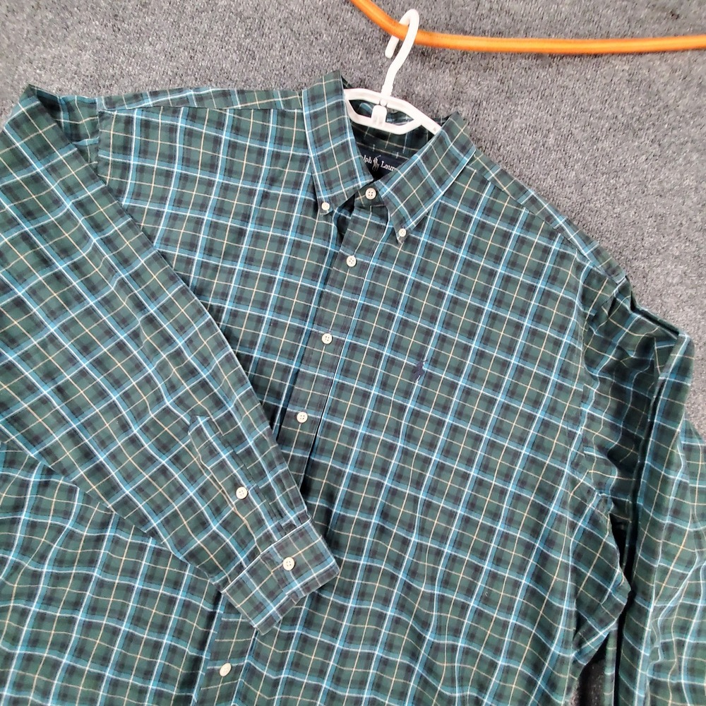Ralph Lauren Shirt Mens XXL Blake Green Plaid Long Sleeve Button Down Cotton